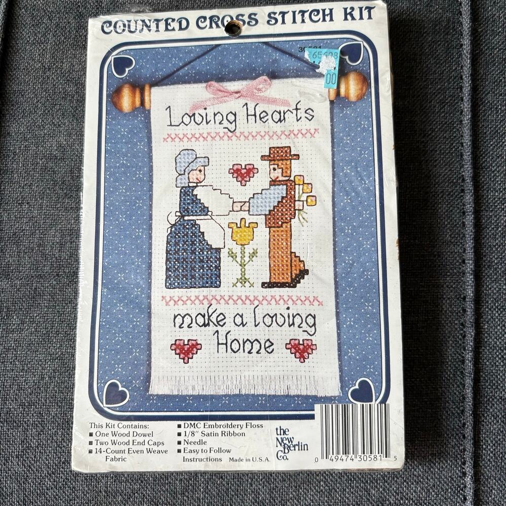 Loving Hearts Loving Home Vintage Counted Cross Stitch Kit - New Berlin Co 1980s